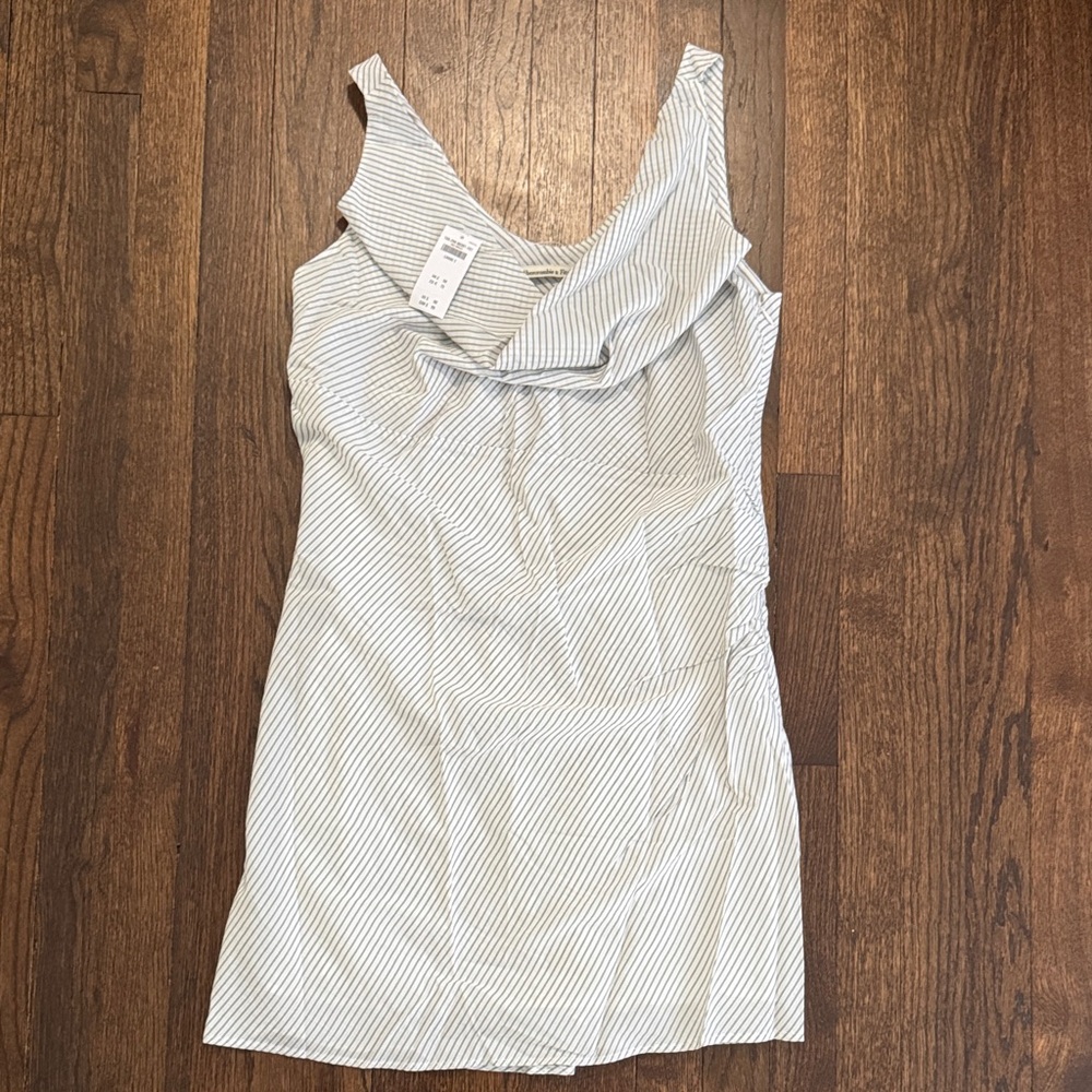 Abercrombie & Fitch Light Blue and White Striped V-Neck Sleeveless Mini Dress
